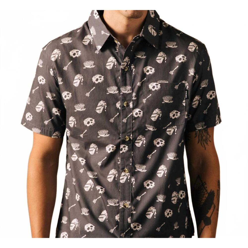 NEW PYKNIC unisex cereal killer casual button down shirt in grey